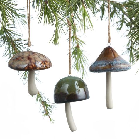 Ceramic Mushroom Ornaments Set Of 3 - World Market Mushroom Ornaments, Merry Mushroom, Clay Christmas Decorations, Ceramic Mushroom, Ceramic Christmas Decorations, Gifts 2023, Unique Christmas Ornaments, Cost Plus World Market, Clay Ornaments