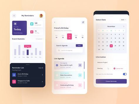 Reminders App ✨ by Sauqi Arif Reminder App, Mobile Banner, App Ideas, Ui Ux App, Mobile Application Design, Task Manager, Mobile App Design Inspiration, Birthday Reminder, App Interface Design