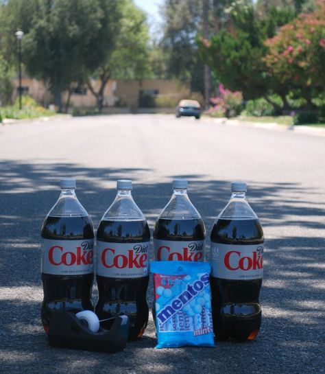 How to Make Cola Bombs--the easier way- mentos and diet coke. Kids can do this! Gotta do this with the boys! Mentos And Coke, Babysitting Fun, Kids Technology, Science Club, Family Beach Trip, Activities For Boys, Evian Bottle, Daycare Activities, Science Fair Projects