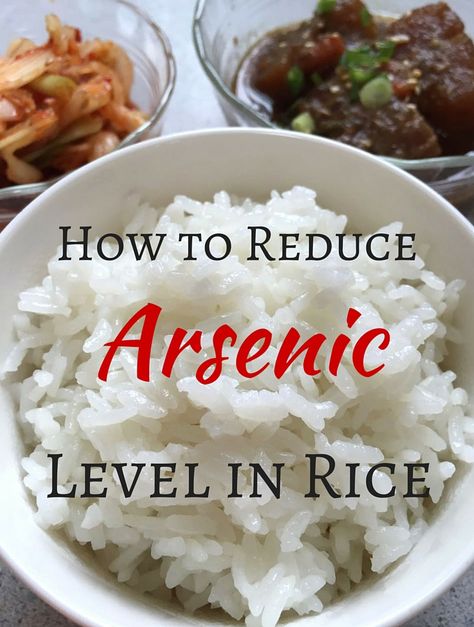 The safest method of cooking rice is soak overnight, then wash and rinse it until water is clear, before draining well and boiling in a saucepan, with a ratio of five parts water to one part rice. OR at least cook in 5 parts water to one part rice and wash excess water off, then levels of arsenic are almost halved, but the soaking method reduced arsenic by 80%.