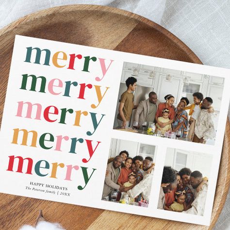 Retro Bold Merry Christmas Modern Minimal 3 Photo Holiday Card #zazzle #weddinginvitations #birthdayinvitations #babyshowerinvitations #zazzleinvitations #monogram #businesscards #graduation #homedecor Scandinavian Hygge, Family Christmas Card, Christmas Modern, Family Christmas Cards, Merry Happy, Christmas Party Supplies, Retro Photo, Christmas Holiday Cards, Modern Scandinavian