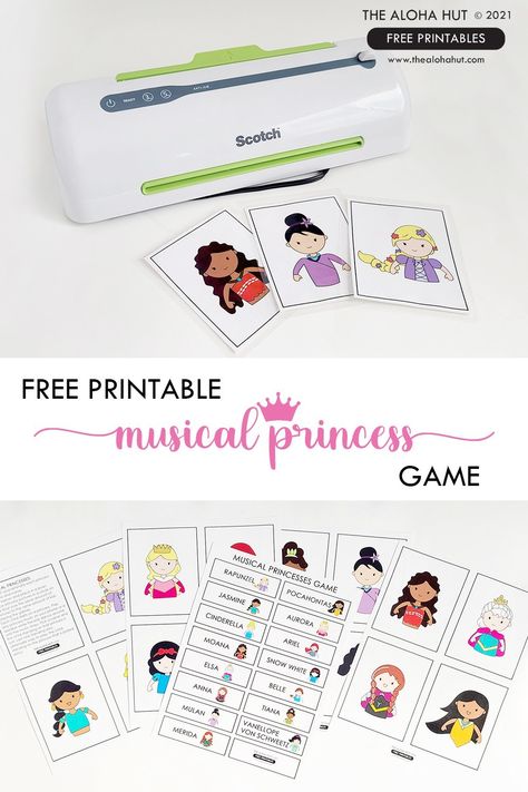 FREE Printable Musical PRINCESS GAME for a MAGICAL Princess Party - The Aloha Hut Disney Princess Party Games, Disney Princess Activities, Disney Princess Games, Princess Friends, Disney Princess Party Ideas, Princess Party Games, Princess Activities, Art Activity For Kids, Among Us Party