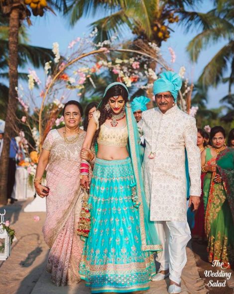 Walking down the isle in an electric blue lehenga!   #zowed #lehenga #bridalentry Bridal Entry Ideas, Pastel Weddings, Father Of The Bride Outfit, Bridal Entry, Goa Wedding, Bride Entry, Gold Lehenga, Entry Ideas, Best Bride