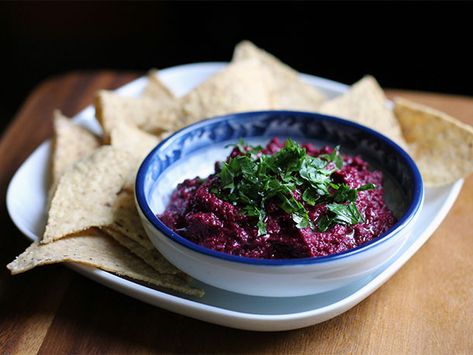 Black Tahini and Beet Hummus from Serious Eats - Black Sesame Seeds are high in the minerals magnesium and calcium. These two minerals will help you get adequate shuteye this summer nights, as they regulate your sleep patterns. Black Tahini, Beet Hummus Recipe, Tahini Recipes, Beet Hummus, Fall Snacks, Root Vegetable, Hummus Recipe, Serious Eats, Canned Chickpeas