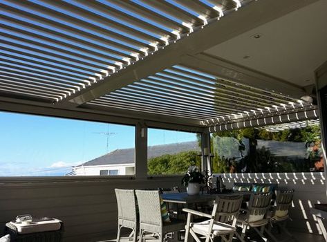 SkyLouvre, Silencio Black Pergola, Wall Mounted Pergola, Pergola Plans Design, Steel Pergola, Louvered Pergola, Pergola Attached To House, Roof Architecture, Wooden Pergola, Backyard Pergola