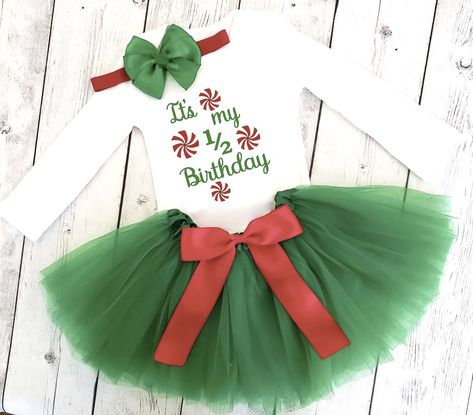 Girls half birthday outfit Christmas December themed. Half Birthday Outfit, Monarch Butterfly Costume, Butterfly Halloween Costume, Minnie Costume, Newborn Christmas Outfit, Tutu Top, Bow Outfit, 2nd Birthday Outfit, Green Tutu