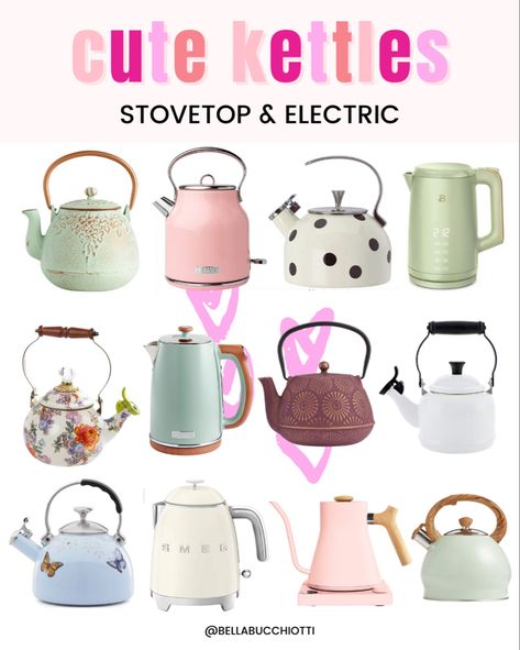 Cute kettles, stovetop kettles and electric kettles for your home! #kettles Follow my shop @bellabucchiotti on the @shop.LTK app to shop this post and get my exclusive app-only content! #liketkit #LTKstyletip #LTKhome #LTKunder100 @shop.ltk https://liketk.it/3yjyh Beautiful Electric Kettle, Stove Top Tea Kettle, Cute Tea Kettle Stovetop, Aesthetic Tea Kettle, Cute Kettle Electric, Stovetop Tea Kettle, Electric Tea Kettle Aesthetic, Cute Electric Kettle, Electric Kettle Aesthetic