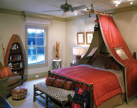 camping theme boys bedroom Camping Bedroom Decor, Camping Theme Bedroom, Fishing Bedroom, Camping Bedroom, Camping Room, Tent Bed, Fishing Room, Themed Bedroom, Bedroom Modern