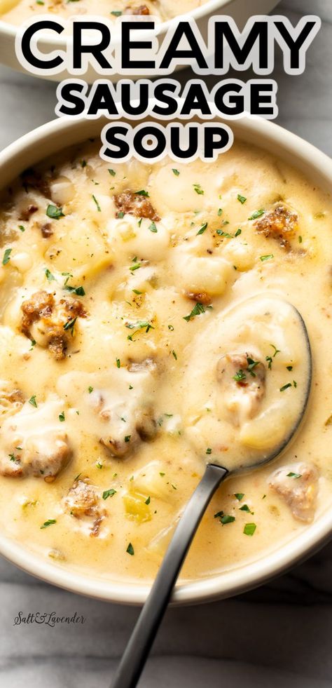 Creamy Sausage Soup, Ground Sausage Recipes, Creamy Soup Recipes, Sausage Soup Recipes, Soup Instant Pot, Comfort Soup Recipes, Italian Sausage Soup, Italian Sausage Recipes, Homemade Soup Recipe