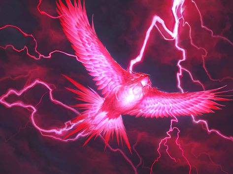 Lightning Phoenix, lie setiawan on ArtStation at https://www.artstation.com/artwork/YeeamX 05 Council, Lightning Spell, Tiamat Dragon, Lightning Dragon, Mythical Creature Art, Lightning Powers, Phoenix Artwork, Super Powers Art, Mtg Art