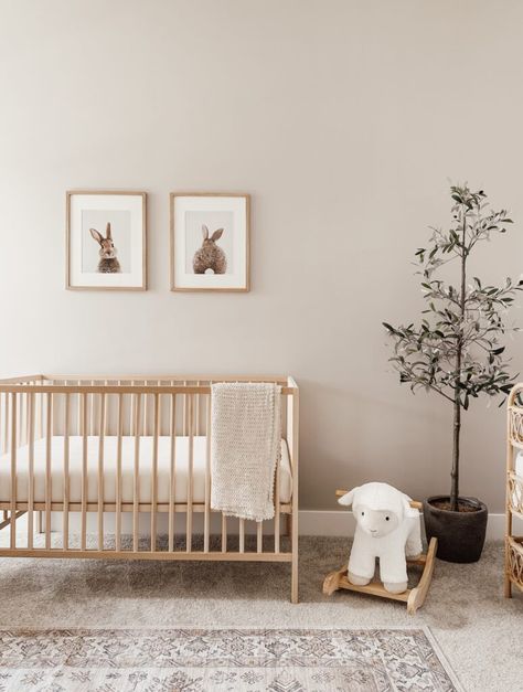 50 Most Beautiful Nursery Inspirations That Can Spark Your Creativity Neutral Apartment Decor, Gender Neutral Bedroom Kids, Gender Neutral Nursery Colors, Wooden Crib, Bunny Artwork, Wooden Cribs, Nursery Reveal, Nursery Room Design, Daybed Covers