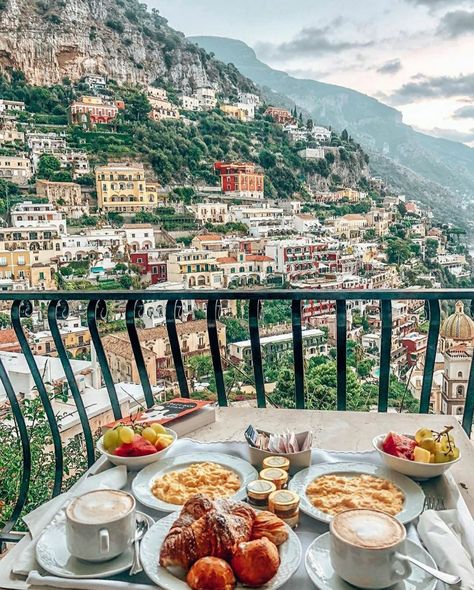 Hotel Poseidon, Positano bybreakfastwithaview Hotel Poseidon Positano, Romantic Breakfast, Italian Breakfast, Romantic Table, Capri Italy, Naples Italy, Sicily Italy, Coffee Is Life, Travel Lover