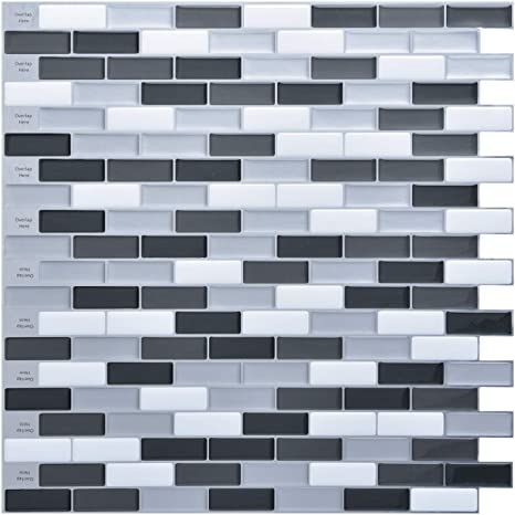 Art3d 10 Sheets 12"x12" Peel and Stick Tile Backsplash Extra Sticky, Mosaic Design in Black,Dark Gray, Med Gray and White for Kitchen, Bathroom Black And White Backsplash, Subway Backsplash, Vinyl Backsplash, Vinyl Wall Covering, Self Adhesive Wall Tiles, Stick Tile Backsplash, Stick Tiles, Peel And Stick Backsplash, Smart Tiles