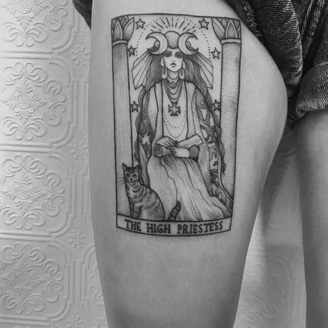 Anka Lavriv tattoo - Brooklyn | Tarot tattoo, Esoteric ... #womentattoos #tattooideas High Priestess Tattoo, Priestess Tattoo, Esoteric Tattoo, Tarot Card Tattoo, Tarot Tattoo, Card Tattoo Designs, The Moon Tarot Card, Dibujos Tattoo, Best Tattoos For Women