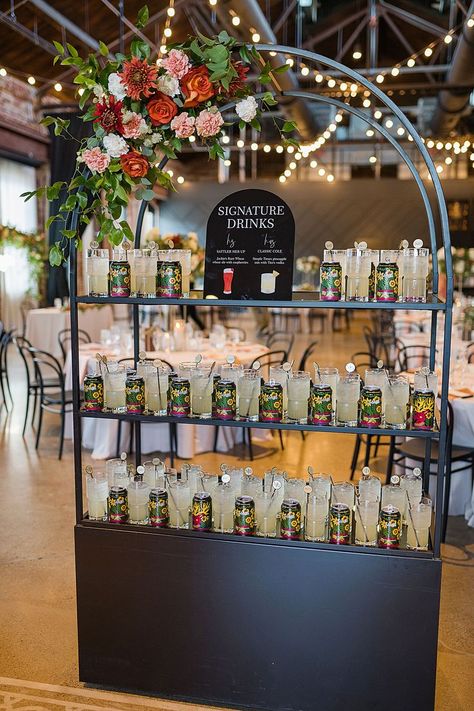 Photo By: Hailey Lauren Photography Drink Shelf, Photo Shelf, Bar Shelf, Signature Drinks, Floral Arrangement, Floral Arrangements, Wedding Photos, Champagne, Shelves