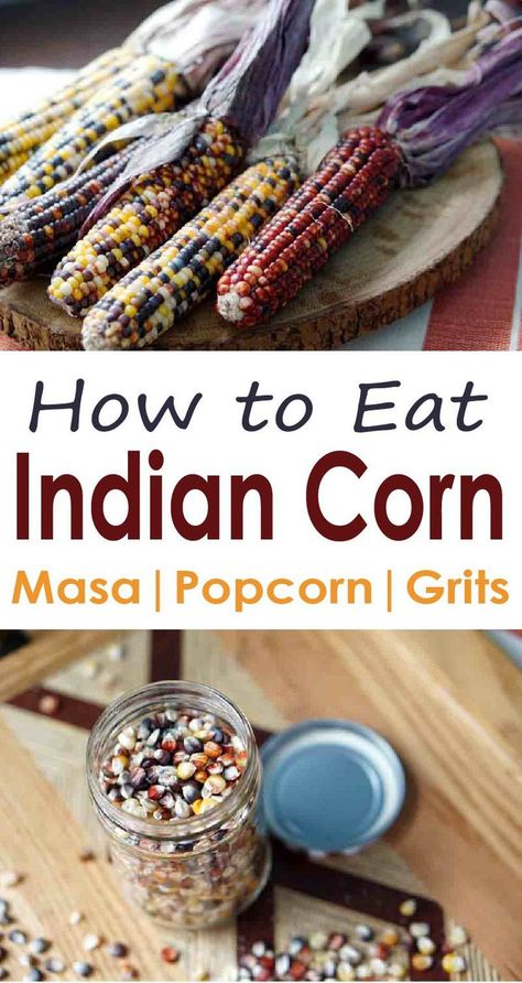 Yes, you can eat Indian Corn! Read how to harvest and grind the colorful corn into flour, to use it as popcorn, and how it evolved into Modern Sweet Corn. Indian Corn Recipes, Colored Corn, Popcorn Seeds, Best Indian Recipes, Easy Juice Recipes, Gluten Free Shopping, Dried Corn, Indian Corn, Gluten Free Restaurants