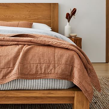 European Flax Linen Comforter & Shams | West Elm Orange Comforter, Linen Comforter, Box Stitch, Linen Duvet Cover, Stylish Curtains, Linen Bedroom, Linen Quilt, Quilted Sham, Quilted Coverlet