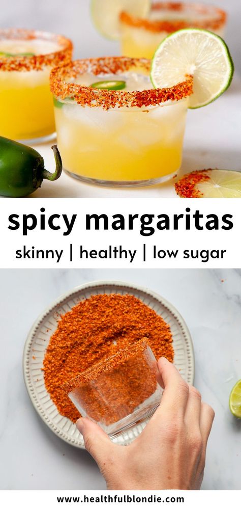 Spicy Margarita Recipe Tajin, How To Make A Spicy Margarita, Margaritas With Tajin Rim, Orange Margarita Recipe Tequila, Frozen Spicy Margarita Recipe, Easy Spicy Margarita Recipes, Margarita Recipes Spicy, Cocktails With Tajin Rim, Tajin Rim Margarita