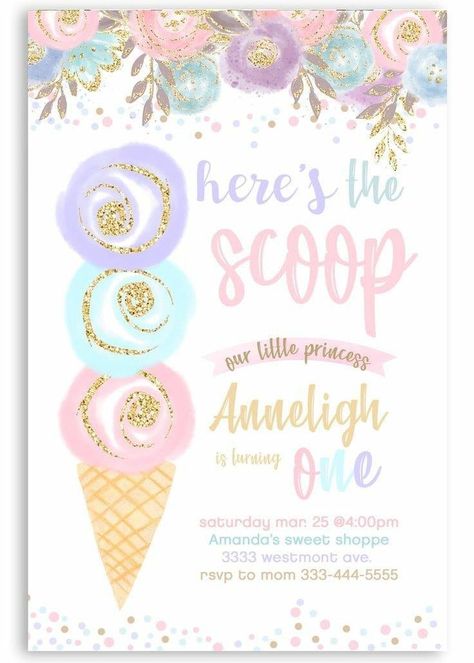 Ice Cream Birthday Party Invitations, Ice Cream Birthday Party Theme, Ice Cream Party Invitations, Ice Cream Invitation, Watercolor Ice Cream, Ice Cream Party Theme, Birthday Invitation Pink, Pink Ice Cream, Ice Cream Birthday Party