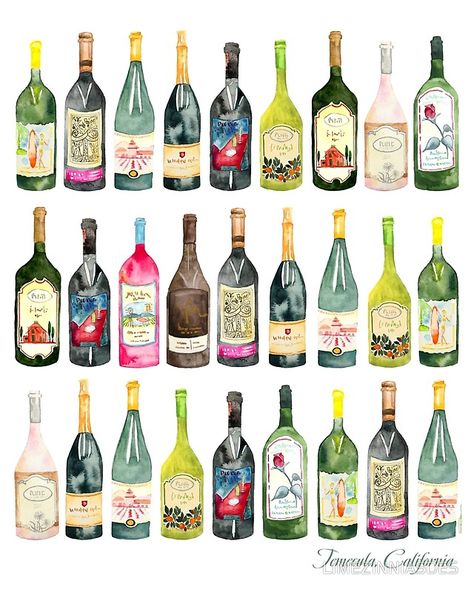 Wine Bottles Aesthetic, Wine Bottle Aesthetic, Bday Stickers, Wine Bottle Drawing, Vino Art, Wine Bottle Illustration, Wine Bottle Painting, Wine Watercolor, Champagne Art