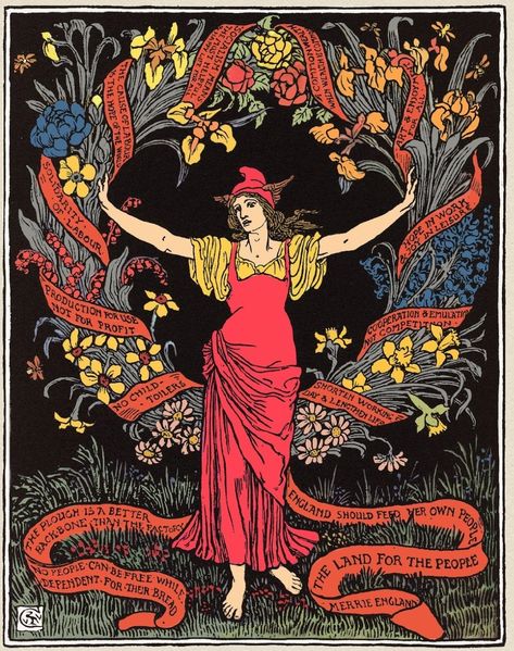 Cover of The Comrade, May 1902, by Walter Crane Walter Crane Illustration, Crane Art, Walter Crane, Fancy Art, Art People, May Day, Vintage Illustrations, New Rock, Figure Poses