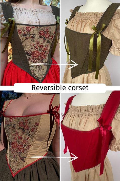 renaissance corset top, tapestry ren faire corset, fairy corset, plus size handmade corset, halloween costume, underbust corset This versatile reversible corset will be a great addition to your wardrobe. With it, you can create many interesting looks in both Renaissance style and modern style. It will accentuate any figure thanks to its elegant construction and sturdy boning. You can choose your size from our size chart. Be sure to check it before making your selection. Alternatively, you can pr Ren Faire Corset, Corset Cottagecore, Corset Fairy, Reversible Corset, Corset With Straps, Fairy Corset, Tapestry Corset, Corset Plus Size, Corset Underbust