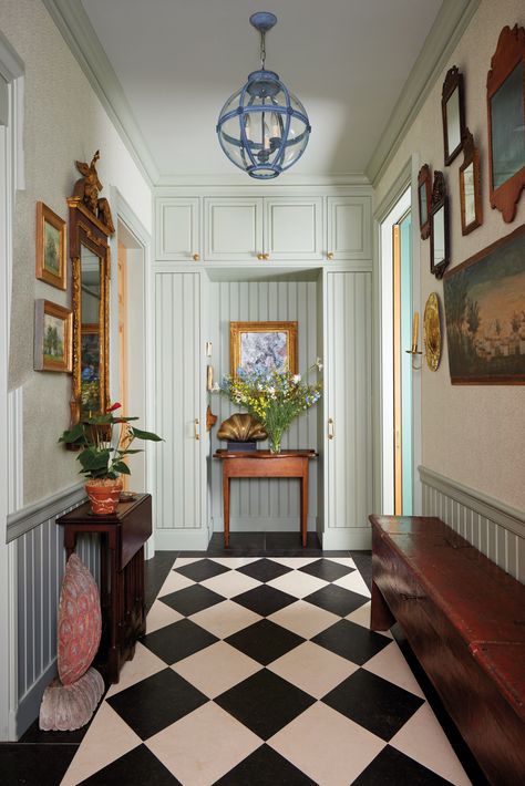 Country Meets City In This Cozy Downtown Manhattan Apartment Checkerboard Floor, Manhattan Apartment, New York City Apartment, Blue Inspiration, Vintage Bathrooms, Luxe Interiors, Blue Living Room, Decoration Inspiration, Country Chic