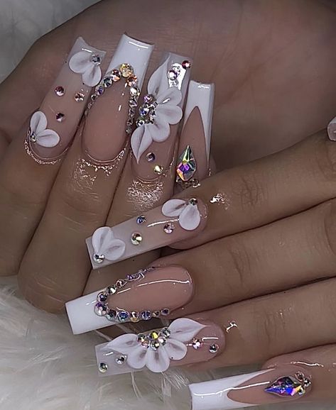 Quince Nails, Quinceanera Nails, Fancy Nails Designs, Girly Acrylic Nails, Simple Acrylic Nails, Acrylic Nails Coffin Pink, Unique Acrylic Nails, Trendy Nail Art, Pink Nail