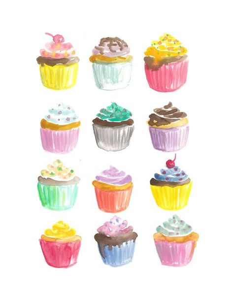 Cupcakes Watercolor Print 8.5 x 11 by Glitteracy on Etsy Crepes Party, Cupcake Drawing, Watercolor Birthday Cards, Cupcake Art, Watercolor Food, Watercolor Birthday, Watercolour Inspiration, Diy Watercolor, Easy Watercolor