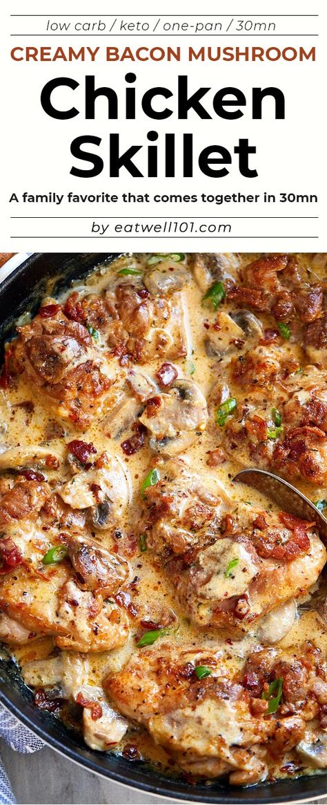 Chicken Dinner Recipe, Creamy Mushroom Chicken, Chicken Keto, Delicious Chicken Dinners, Chicken Mushroom Recipes, Chicken Skillet Recipes, Chicken Skillet, Bacon Stuffed Mushrooms, Diner Recept