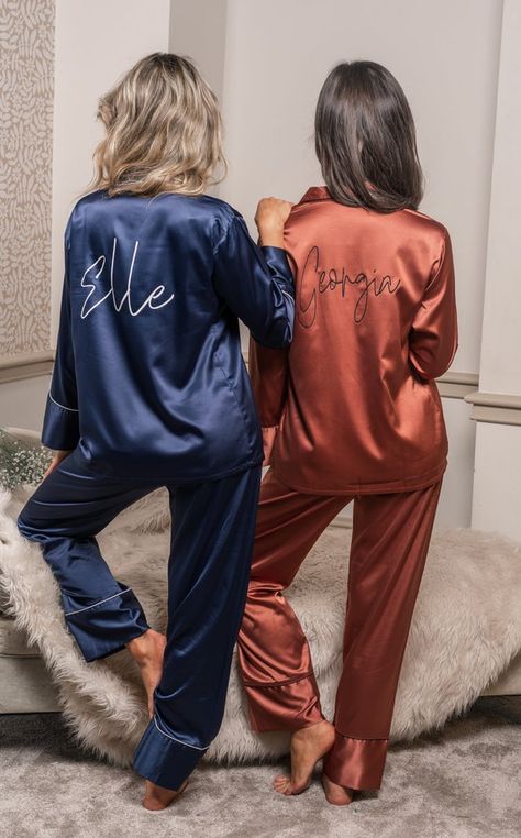 etsy wedding pajama finds, getting ready for wedding, bridesmaids outfits Bachelorette Pajamas, Morning Of Wedding, Bride Pajama, Recovery Shirts, Monogrammed Pajamas, Bridesmaid Pyjamas, Dusky Blue, Bridal Party Robes, Soft Pajamas