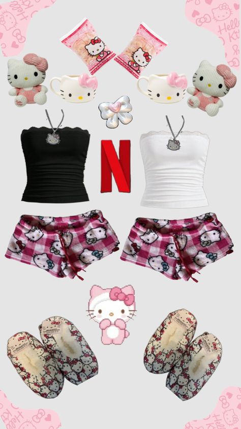 Matching Outfits For Couples, Outfits For Couples, Bff Matching Outfits, Bff Matching, Matching Outfits Best Friend, Outfit Ideas Fashion, Kitty Clothes, Hello Kitty Clothes, Cute Pjs