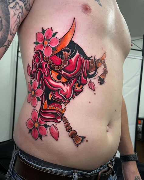 Koi Colored Tattoo, Pez Koi Tattoo, Hanya Mask Tattoo, Samurai Mask Tattoo, Mascara Oni, Foo Dog Tattoo Design, Japanese Mask Tattoo, Oni Mask Tattoo, Hero Tattoo