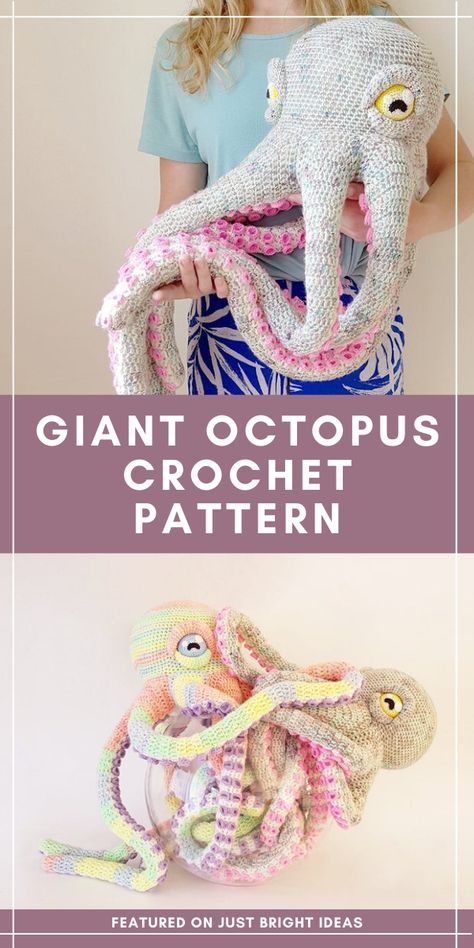 Giant Octopus Crochet, Giant Octopus Crochet Pattern, Giant Octopus, Octopus Crochet, Octopus Crochet Pattern, Crochet Octopus, Crochet Amigurumi Free, Fun Crochet Projects, Quick Crochet