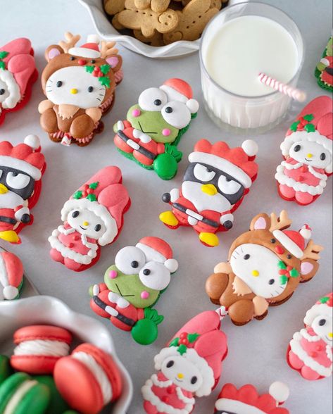 Hello Kitty Treats, Christmas Macaroons, Kitty Treats, Hello Kitty Cookies, Christmas Macarons, Treats Christmas, Kawaii Dessert, Buzzfeed Tasty, Kawaii Cooking