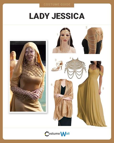 Lady Jessica Costume Lady Jessica, Pearl Body Chain, Face Chain, Got Costumes, Costume Guide, Off Shoulder Long Dress, Woman Movie, Elegant Lady, Costume Mask