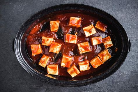 Vegan Crockpot Tofu in Barbecue Sauce Recipe Crock Pot Tofu Recipes, Slow Cooker Tofu Recipes, Crockpot Tofu Recipes, Tofu Crockpot Recipes, Crockpot Tofu, Barbecue Tofu Recipes, Barbecue Sauce Recipe, Vegan Crockpot Recipes, Vegan Crockpot