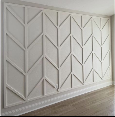 Accent Wall With 1x2, Wall Design In Living Room, Wall Trimming, Trim Wall Design, Unique Wall Design, Herringbone Accent Wall, Trim Wall, Dining Room Accent Wall, Accent Wall Design