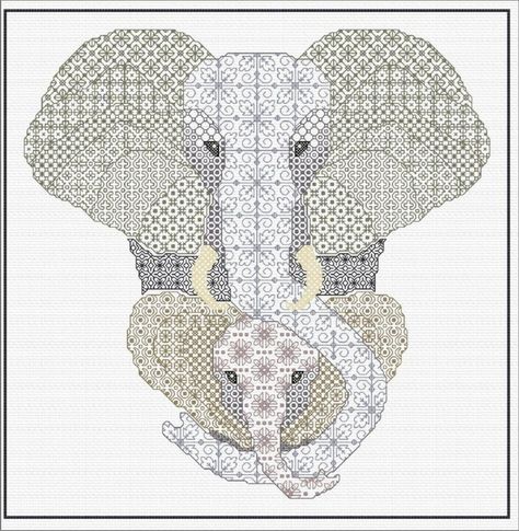 Embroidery Elephant, Motifs Blackwork, Blackwork Embroidery Designs, Elephant Calf, Blackwork Embroidery Patterns, Blackwork Cross Stitch, Blackwork Designs, Blackwork Patterns, Blackwork Embroidery