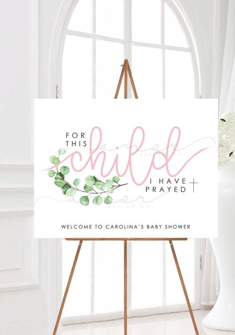 Minimalist Christian Leaf Baby Shower Welcome Sign, for This Child I Have Prayed Sign, Modern Christian Baby Shower, Baptism Welcome Sign - Etsy For This Child We Have Prayed Baby Shower Theme, Blessing Shower Ideas, Biblical Baby Shower Themes, Religious Baby Shower Ideas, Catholic Baby Shower Ideas, Christian Gender Reveal Ideas, Christian Baby Shower Games, Christian Baby Shower Ideas, Christian Baby Shower Themes