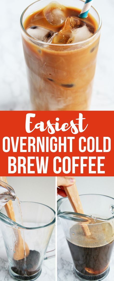 Learn how to make the best overnight cold brew coffee at home - easy, inexpensive, and no special equipment needed! Cold Brew Coffee At Home, Cold Brew Coffee Recipe, Cold Brew Recipe, Cold Coffee Recipes, Making Cold Brew Coffee, Coffee At Home, Brewing Equipment, Ice Coffee Recipe, Cold Coffee