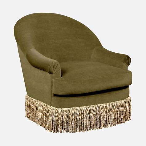 The Expert - Page Chair with Fringe - Lichen Velvet, Swivel, Midas Gold Fringe Carley Summers, Early French, Gold Fringe, Breakfast Nook, Cotton Velvet, Swivel Chair, Living Room Interior, Chair Design, Furniture Shop