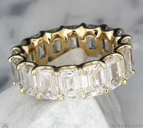 Luxury Emerald Cut Diamond Eternity Wedding Band in 14k yellow gold! This show-stopping ring shines with an endless circle of diamonds. Customize it in the metal you want! Emerald Diamond Eternity Band, Luxury Wedding Bands, Emerald Cut Diamond Eternity Band, Emerald Eternity Band, Diamond Eternity Wedding Band, Diamond Eternity Band, Emerald Cut Diamond, Luxury Rings, Eternity Wedding Band