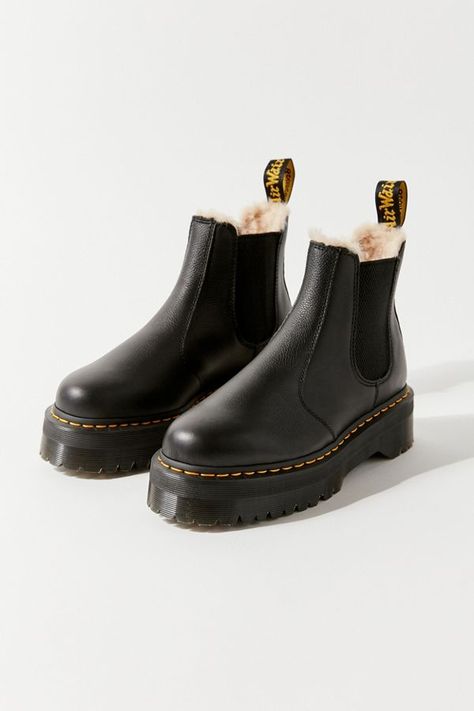 Dr. Martens 2976 Quad Faux Fur-Lined Chelsea Boot | Urban Outfitters Dr Martens Chelsea Platform, Dr Martens Quad, Dr Martens 2976 Quad, Platform Dr Martens, Platform Doc Martens, 2976 Chelsea Boots, Dr Martens Chelsea, Heart Platforms, Dr Martens 2976