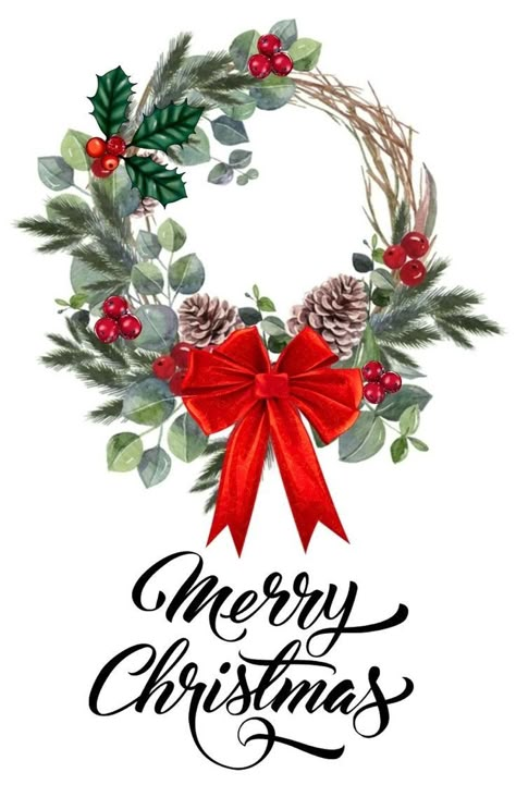 Christmas Wearth, Watercolor Christmas Wreath Clipart Free, Decor Natal, Merry Christmas Quotes, Idee Cricut, Merry Christmas Images, Christmas Phone Wallpaper, Merry Christmas Wishes, Christmas Card Art