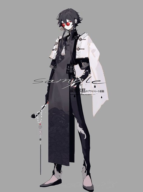 Anime Body Guard, Trenchcoat Character Design, Anime Singing Pose, Chinese Cyberpunk Fashion, Jacket Hanging Off Shoulders Drawing, Chinese Techwear, Sci Fi Character Design Male Concept Art, Chinese Oc Male, Exorcist Character Design