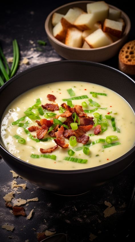 Bacon Potato Soup [50 Minutes] - Chasety Bacon Potato Soup, Soup Photography, Bacon Potato, Creamy Potato Soup, Creamed Potatoes, Easy Soup, Savory Soups, Sauteed Vegetables, Easy Soups