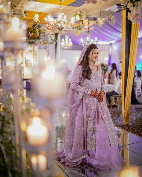 Light Purple Walima Dress, Light Purple Engagement Dress, Anarkali With Lehenga, Pakistani Engagement Dresses, Nikah Bride, Light Purple Wedding, Mehndi Hairstyles, Bride Collection, Designer Dresses Elegant