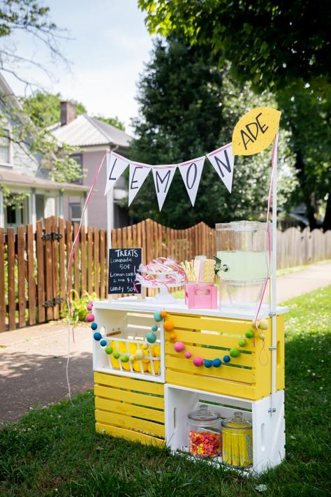 Drink Stands For Party, Portable Lemonade Stand, Lemonade Stand Banner, Kids Lemonade Stands, Summer Fun Activities, Diy Lemonade Stand, Kids Lemonade, Diy Lemonade, Treat Stand