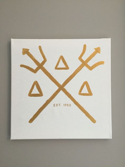 Tri delta canvas trident cross www.dashofserendipity.com Tri Delta Room Decor, Sorority Canvas Tri Delta, Tri Delta Painting Ideas, Tri Delta Paddle, Tri Delta Canvas Painting, Tri Delta Painting, Delta Delta Delta Canvas, Tri Delta Canvas, Delta Art